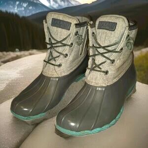 Sperry Top Sider Duck Waterproof Boots Gray Teal Women's 8 M